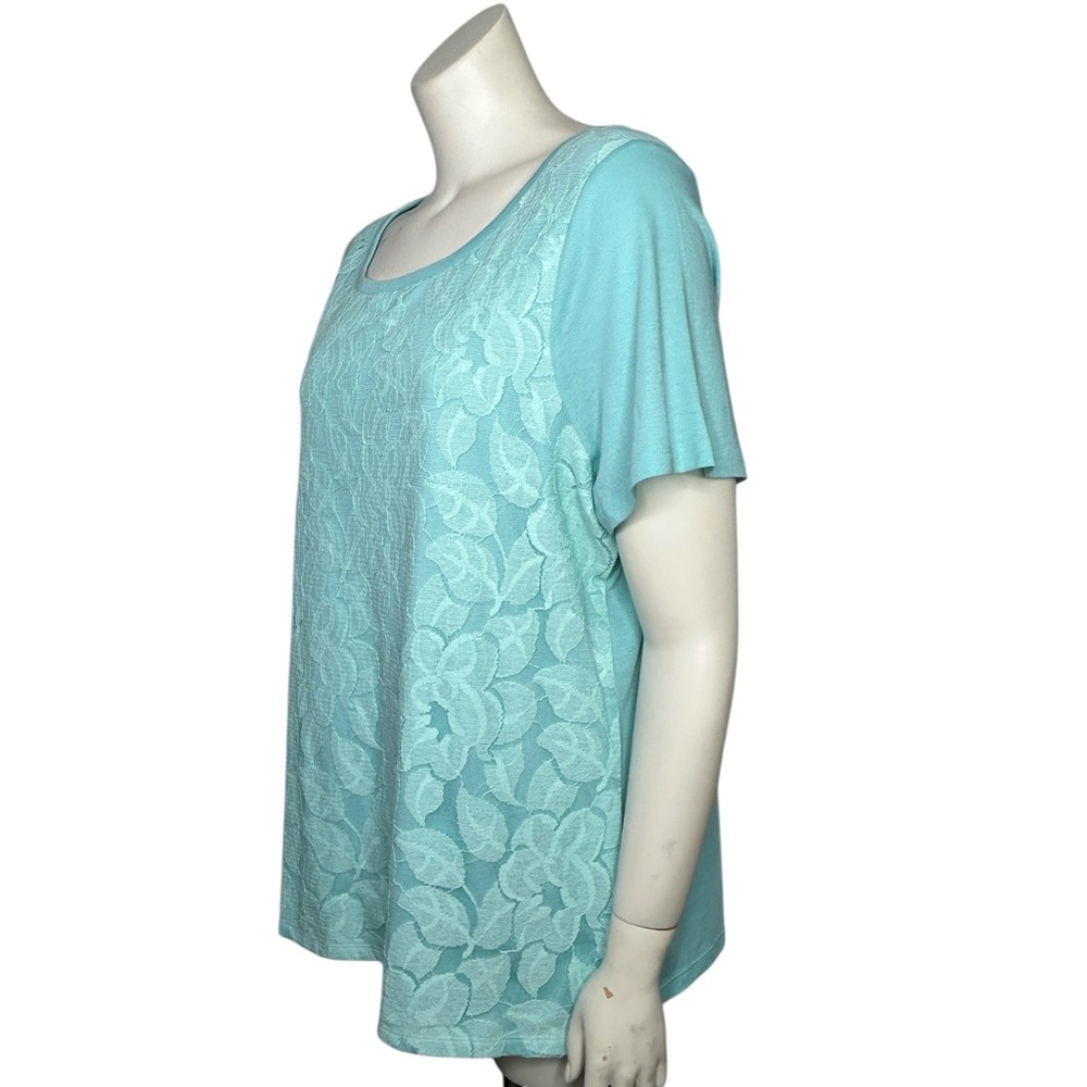 Lane Bryant Top 18/20 Aqua Blue Short Sleeve w/ Floral Lace Coastal - Picture 6 of 15